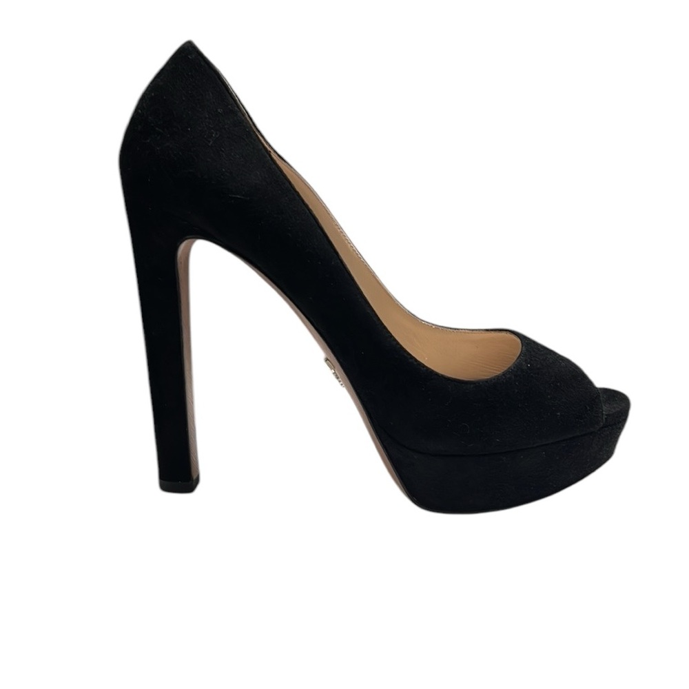Prada Black Suede Peep Toe Pumps Size 38 - Picture 3 of 10